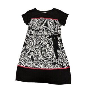 Shelby & Palmer Womens Black & White Paisley with Red Trim Sleeve Dress XL / 1X